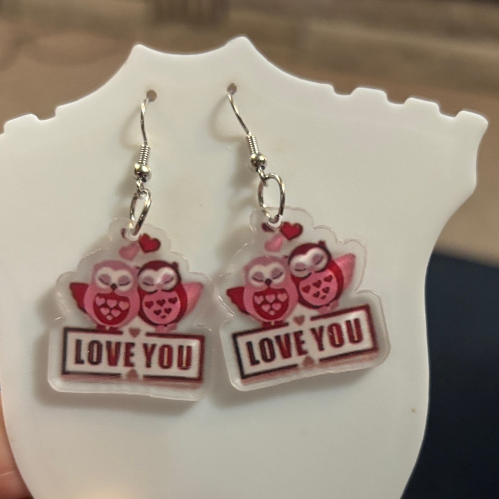 Love You Owl Earrings - Pink and Red